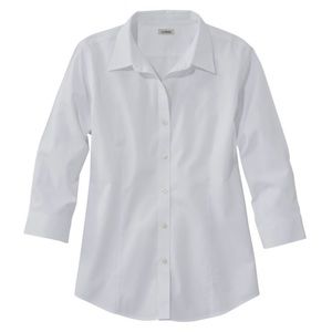 LL Bean Womens Wrinkle Free Oxford Shirt Three Quarter Sleeve White Plus Size 3X